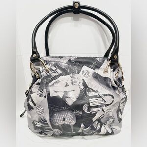 NWOT Marino Orlandi RARE Vintage Blue White Print Newspaper Leather Collage Bag